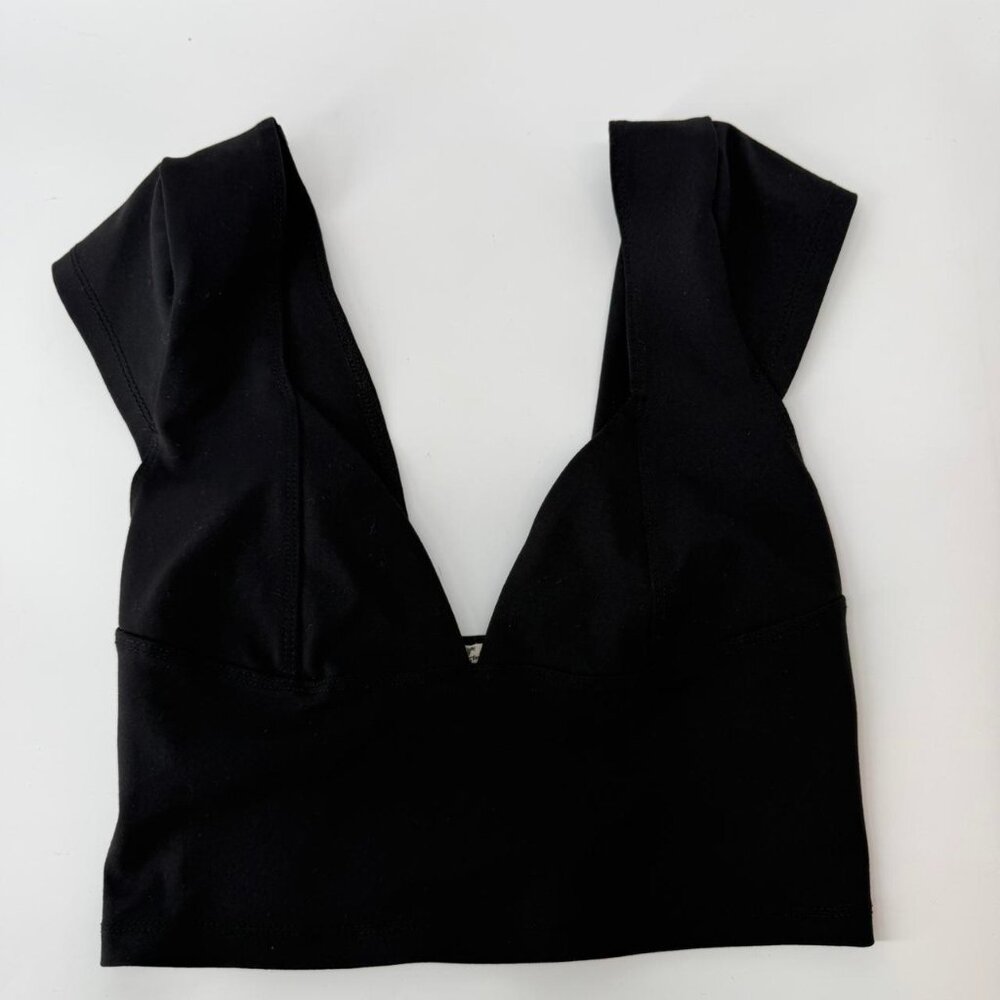 Free People Black Pattern V-neck Crop Top XS